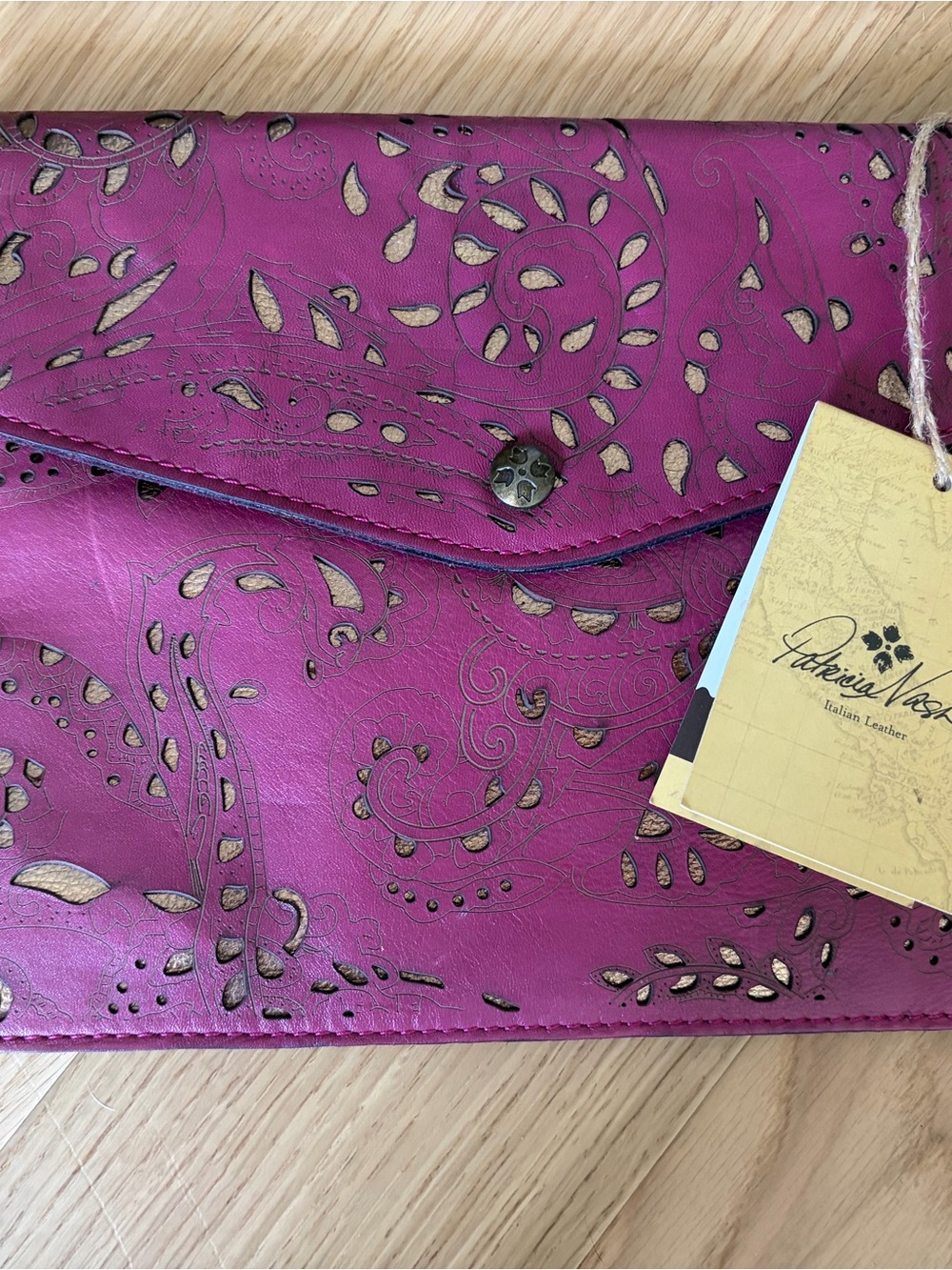 Patricia Nash Magenta Laser-Cut Leather Envelope Clutch